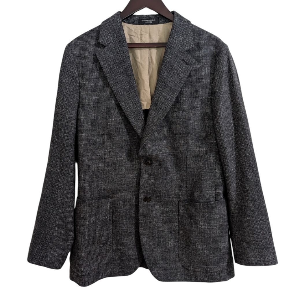 Banana Republic Tailored Slim Fit Tweed Jacket Blazer 42R Dark Charcoal Marzotto
